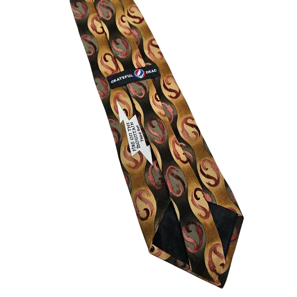 Grateful Dead Mens Silk Tie‎ Paisley Swirl Gold Black Red Fire On The Mountain